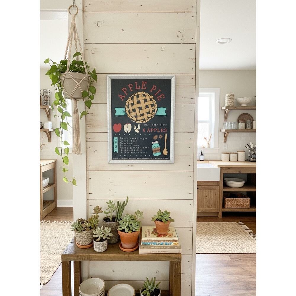 Apple Pie Recipe Chalkboard-Style Wall Art Galvanized Frame Farm Kitchen Sign